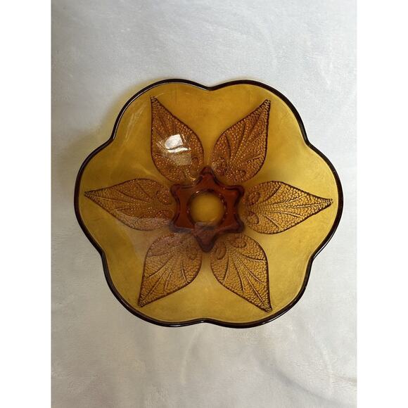 Vintage Amber Glass Dish/Bowl by Anchor Hocking Renaissance Pattern Beaded - Picture 1 of 8